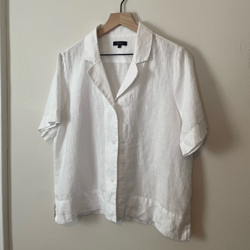 Quince 100% linen size large camp collar short sleeve button up